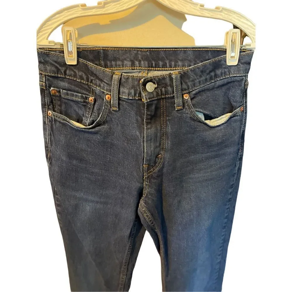 Levis Men's Blue Mid Rise Full Length Dark Wash Slim Fit Denim Jeans Size 31x32